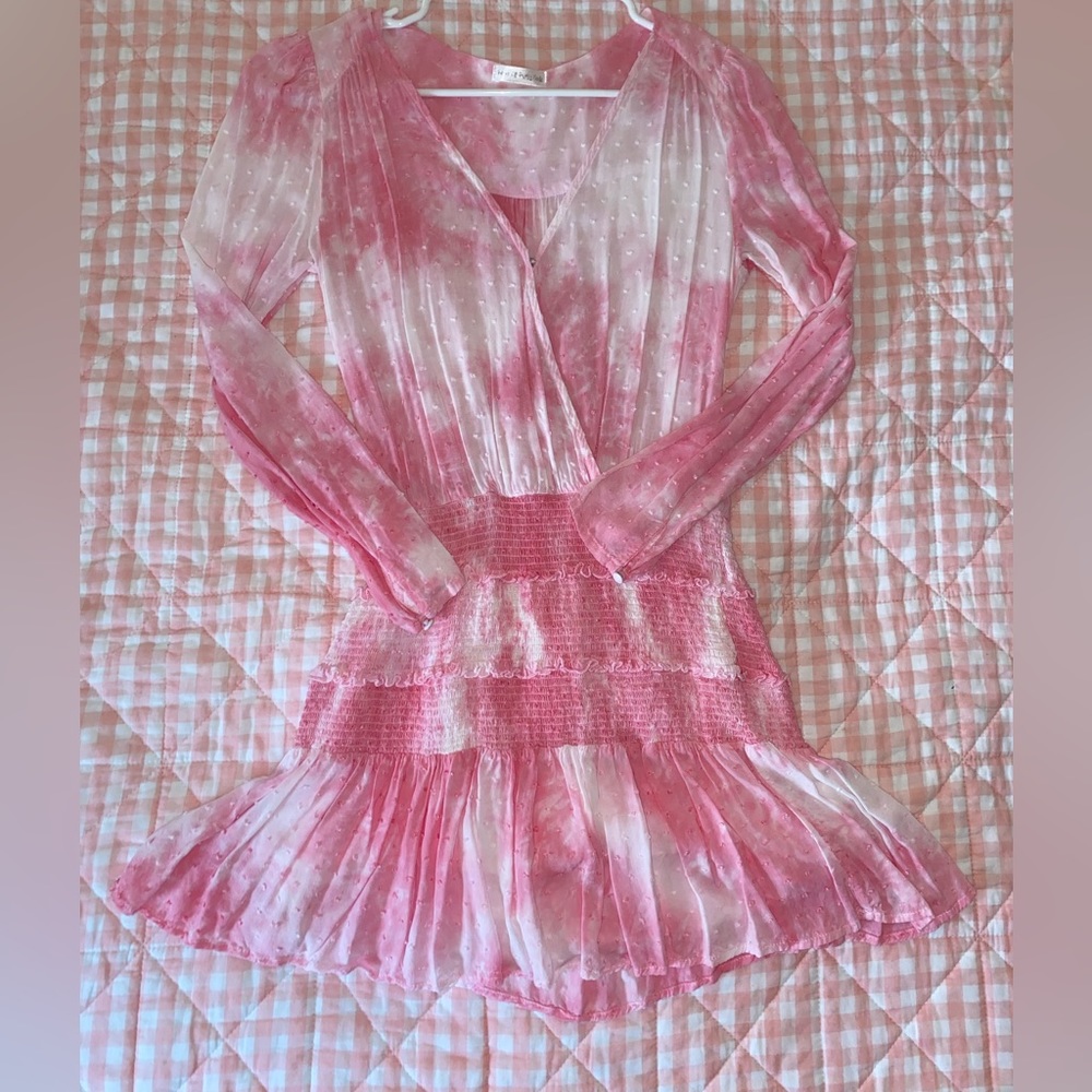 Pink White Tie Dye Summer Dress